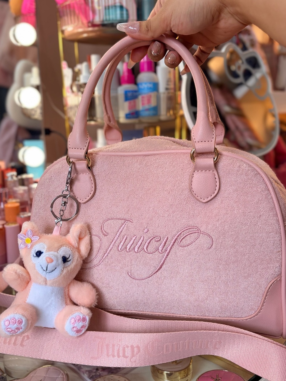 Juicy Couture Pink Plush Satchel with Cute Plush Charm